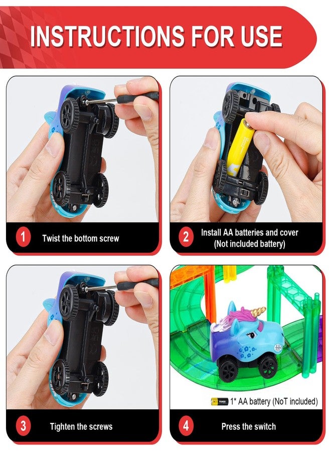 Save Unicorn Magnetic Track Cars Replacement Only,Only Compatible with Magnetic Car Tracks for Kids Ages 3+, Flex Track Race cars Accessories Construction Building Kits for Magnet Tracks Glow in the Dark (4pack) - Image 5